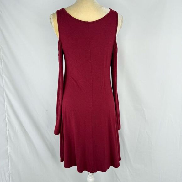 Women Red Cold Shoulder A-Line Shirt Dress Red Large With pockets - Picture 5 of 15